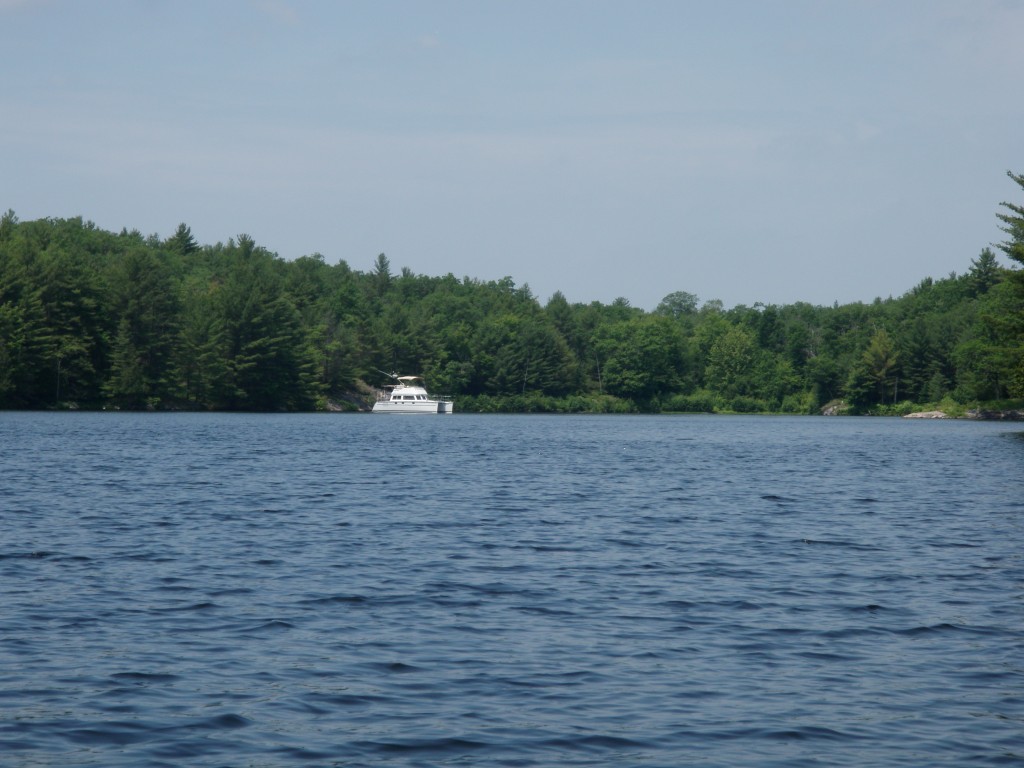 Our secluded anchorage in Lost Channel, a few miles before the Big Chute Marine Railway.