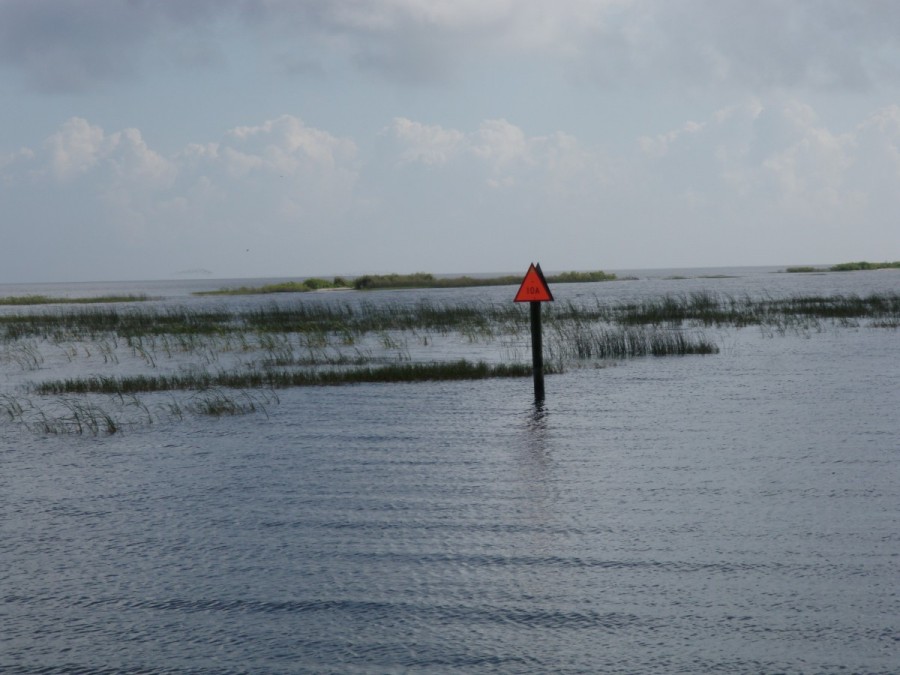 Entering Lake Okeechobee; although it covers a very large area, depths for our crossing were 10 feet or less.