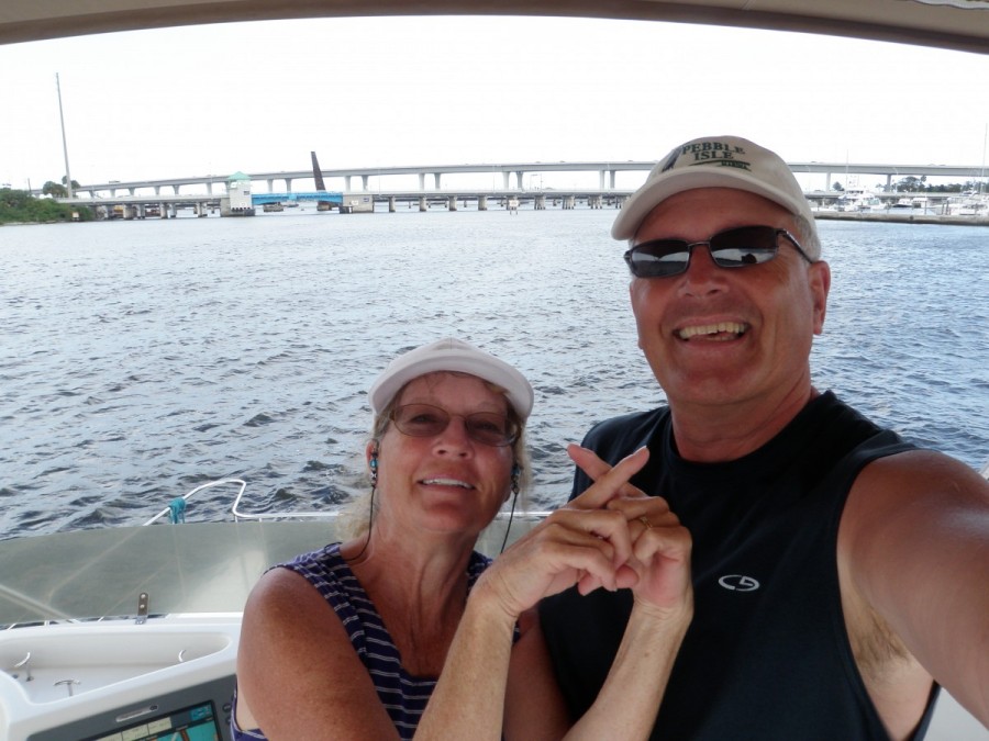 Celebrating 'crossing our wake' in Stuart, Florida; the Great Loop is finished!