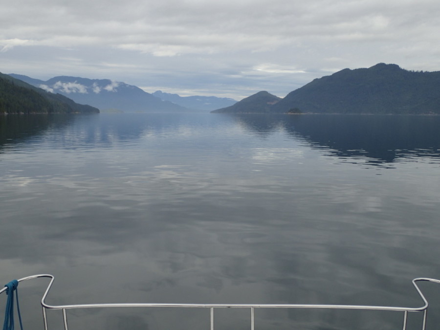 Heading down Sunderland Channel towards notorious Johnstone Strait, the busy marine channel between Northen Vancouver Island and the mainland; it can often become very rough, but fortunately not today!