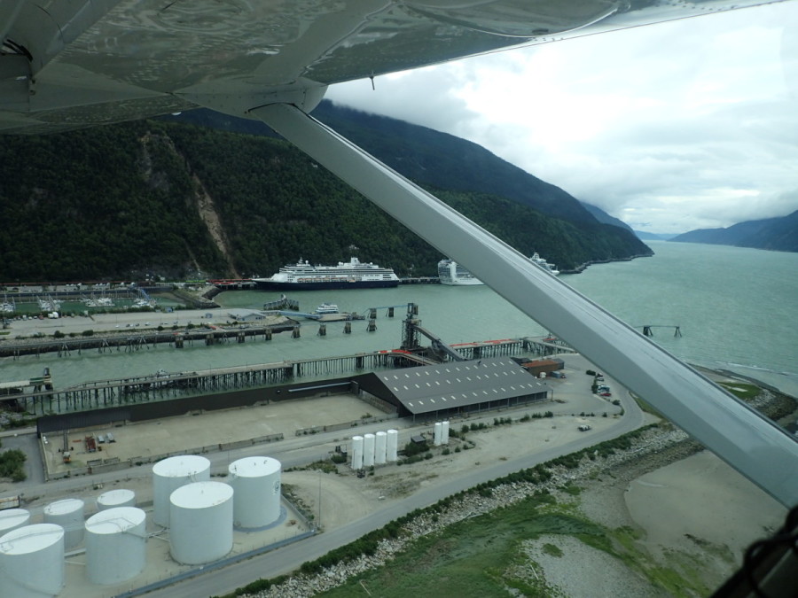 Boats, trains and planes - Skagway harbour below as we depart for Juneau.